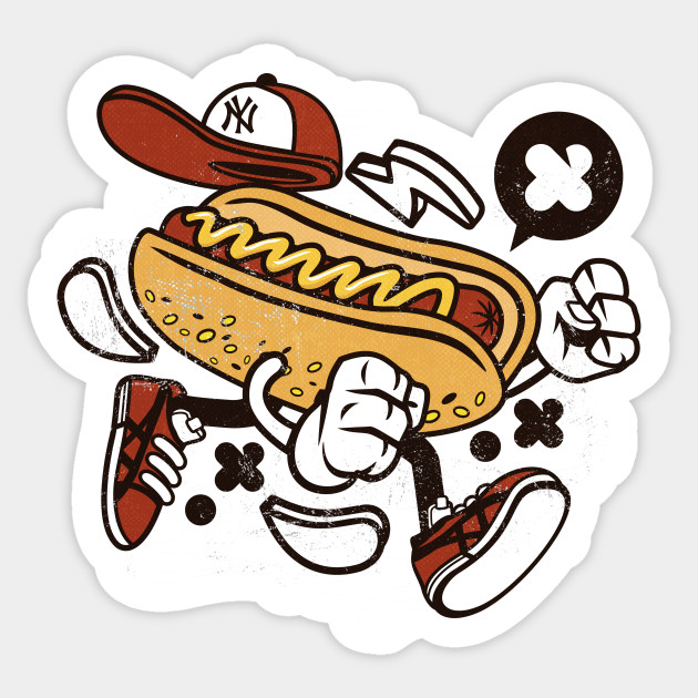 Funny Hot Dog Cartoon - Hot Dog - Sticker | TeePublic